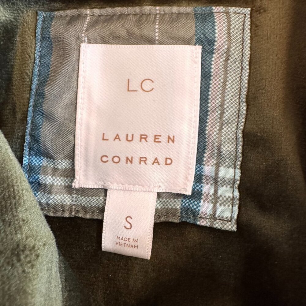 Lauren Conrad Olive Green Velvet Moto Biker Jacket Fall Holiday Outerwear Small - Picture 3 of 6